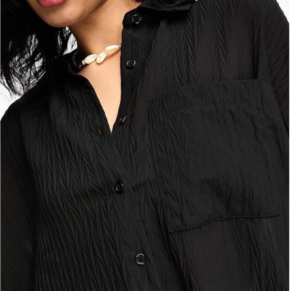 NWOT ASOS / The Frolic Shirred Black Shirt